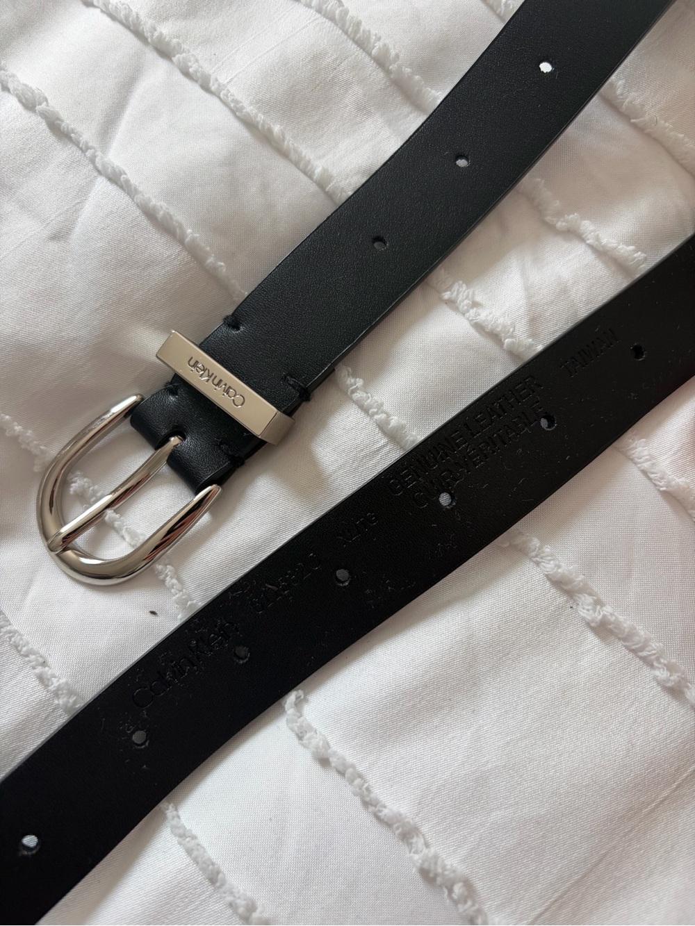 Calvin Klein Black Leather Belt with Silver-Tone Buckle